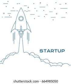 Rocket Line Art Launch Background. Rocket Ship Design. Vector Illustration