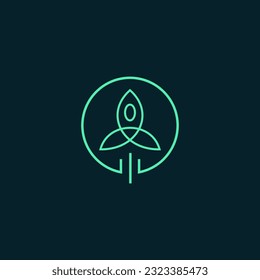 Rocket line art logo design in circle shape