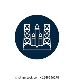 Rocket line block style icon of Space futuristic cosmos outside universe astronomy adventure and exploration theme Vector illustration