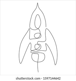 Rocket Line Drawing Vector. Isolated Icon. Design Linear Artwork Element. Flat Design. One-line Object.