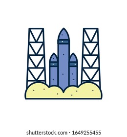 Rocket line fill style icon of Space futuristic cosmos outside universe astronomy adventure and exploration theme Vector illustration