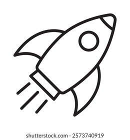 Rocket line icon. Cartoon flying rocket line icon.