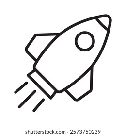Rocket line icon. Cartoon flying rocket line icon.