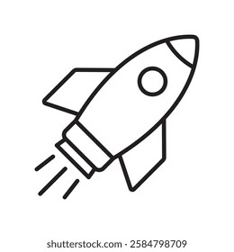 Rocket line icon. Cartoon flying rocket line icon.