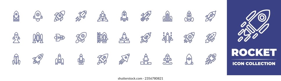 Rocket line icon collection. Editable stroke. Vector illustration. Containing rocket, launch, spaceship, advancement, startup, rocket ship launch, start up, rocket launch.