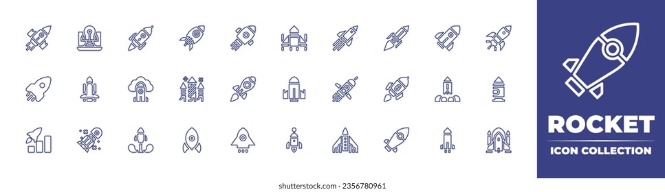 Rocket line icon collection. Editable stroke. Vector illustration. Containing rocket, plane, startup, high, rocket ship, rocket launch, spaceship.