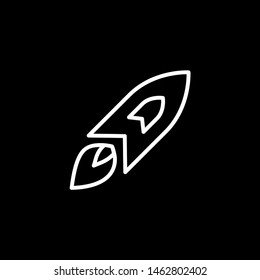 Rocket Line Icon On Black Background. Black Flat Style Vector Illustration