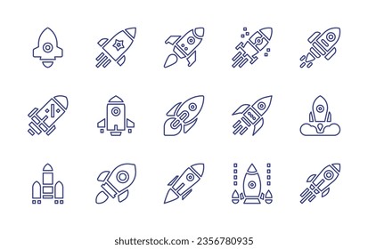 Rocket line icon set. Editable stroke. Vector illustration. Containing rocket, shuttle, undertake, startup.