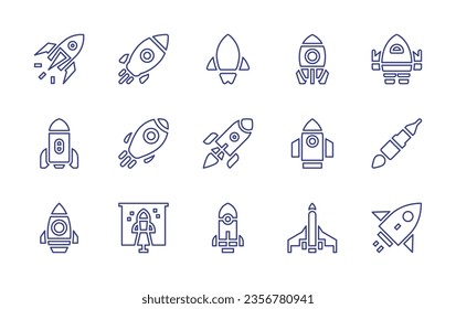 Rocket line icon set. Editable stroke. Vector illustration. Containing launch, rocket, startup, start up, spaceship, rocket ship.
