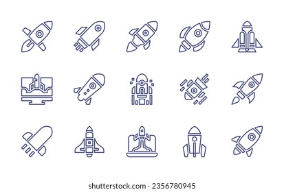 Rocket line icon set. Editable stroke. Vector illustration. Containing rocket launch, startup, rocket, computer, spaceship.