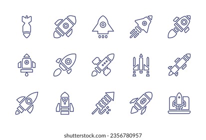 Rocket line icon set. Editable stroke. Vector illustration. Containing rocket, startup, rocket launch, missile, spaceship.