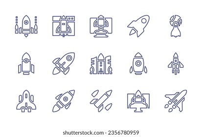 Rocket line icon set. Editable stroke. Vector illustration. Containing space rocket launch, rocket, space ship, launch, start up, spaceship, rockets, rocket launch.
