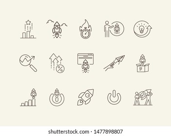 Rocket line icon set. Launch, start, idea, project. Startup concept. Can be used for topics like business, innovation, partnership, enterprise
