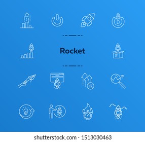 Rocket line icon set. Launch, start, idea, project. Startup concept. Can be used for topics like business, innovation, partnership, enterprise