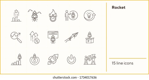 Rocket line icon set. Launch, start, idea, project. Startup concept. Can be used for topics like business, innovation, partnership, enterprise