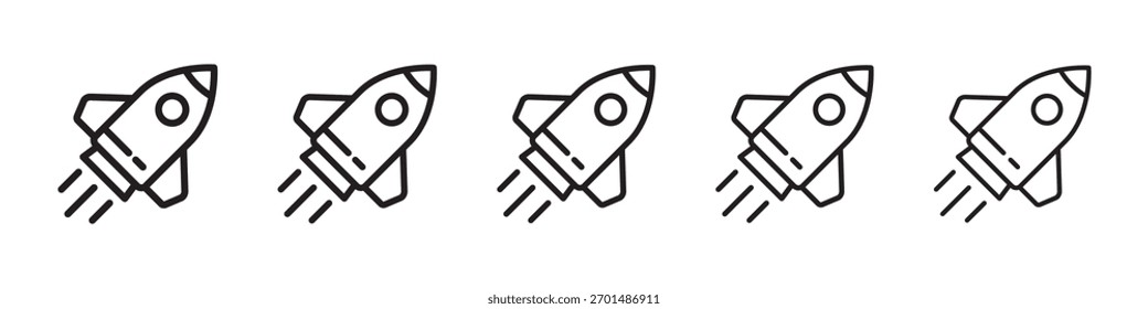 Rocket Line Icon Set – Minimal Outline Rockets, Startup Launch, Growth, and Innovation Symbols.