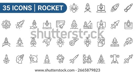 Rocket line icon set. Outline vector icon in linear style. Series of pictograms. Editable Stroke. Vector Illustration.