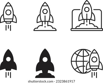 Rocket line icon set of vector