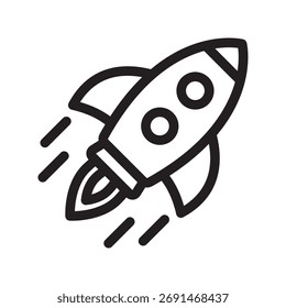 Rocket Line Icon – Space Launch and Exploration Symbol, Outline Vector Illustration