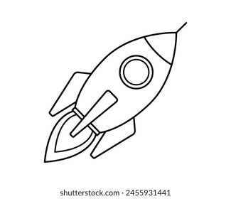 Icono de línea de cohetes. Ilustración aislada de dibujos animados de la nave espacial. Símbolo de inicio