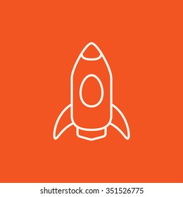 Rocket line icon for web, mobile and infographics. Vector white icon isolated on red background.