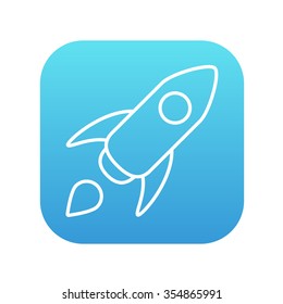 Rocket line icon for web, mobile and infographics. Vector white icon on the blue gradient square with rounded corners isolated on white background.