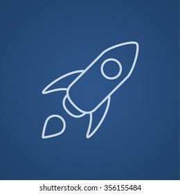 Rocket line icon for web, mobile and infographics. Vector light blue icon isolated on blue background.