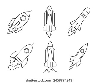 Rocket line icons set. Spaceship outline isolated illustration. Startup symbol