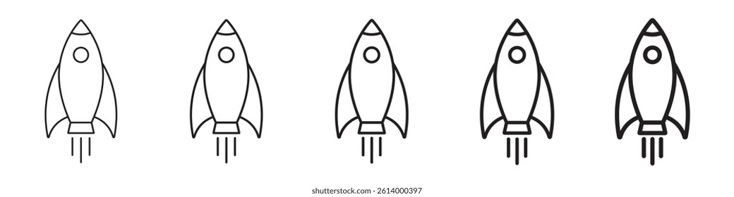 Rocket line icons set. Startup line icon. Flying rocket line icons set.