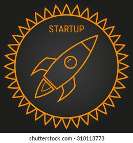 Rocket line logo icon. Startup concept. Project development.