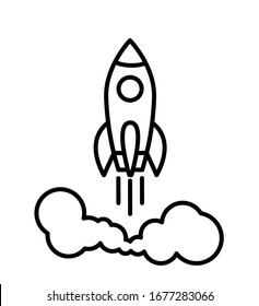 Rocket line ship icon flat startup concept vector illustration flying rocket