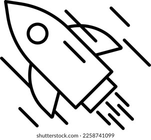 Rocket, icono vector de línea sobre fondo transparente. Roca de contorno, icono vector de línea