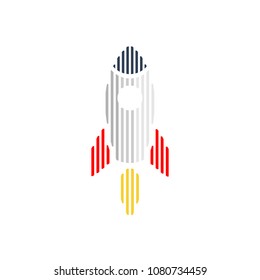 rocket lines Vector and illustration flying rocket.Space travel to the moon.Space rocket launch.Project start up Solar System and text space rocket isolated
