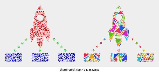 Rocket links collage icon of triangle items which have various sizes and shapes and colors. Geometric abstract vector design concept of rocket links.