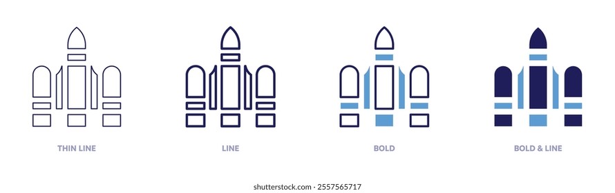 Rocket logistics icon in 4 different styles. Thin Line, Line, Bold, and Bold Line. Duotone style. Editable stroke.