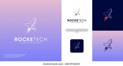 rocket logo with abstract line style, symbol of smart technology, speed, digital innovation, vector graphic template.