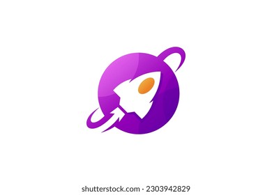 Rocket logo around planet orbit