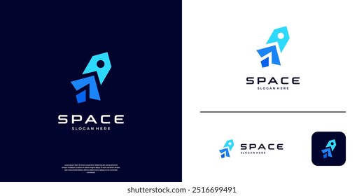 Rocket logo with arrow symbol logo design vector illustration.