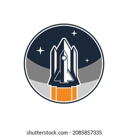 Rocket Logo Badge Takes Off Into Space To Carry Out A Space Mission To Find Aliens Near Black Holes. This Expedition Brings The Best Astronauts From Earth On A Mission Of Universal Peace.