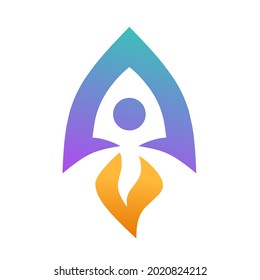 rocket logo with blue and purple gradient colors.  For space logo, moon, crypto, solana.  Flat minimalist design vector eps10.