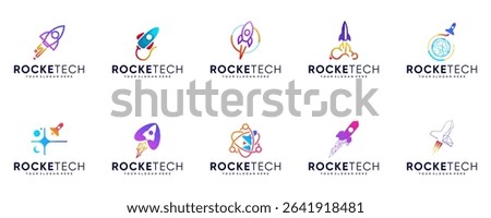 rocket logo collection with abstract technology concept, space exploration, science education, vector graphic design.