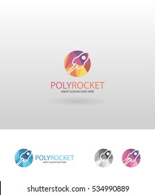 Rocket logo. Colorful low poly rocket logo template.