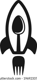 Rocket logo concept combination with spoon and fork. Fast food delivery logo template. Simple modern style