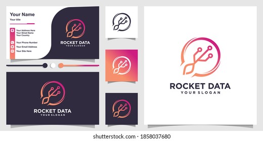 Rocket logo with data concept and business card design Premium Vector