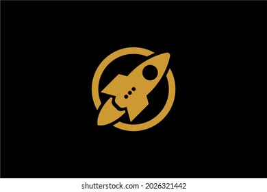 Rocket logo design. Blue planet sign symbol. Rocket launching icon vector. 