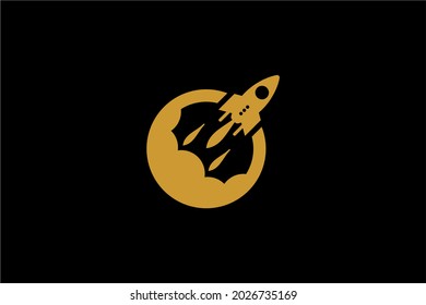 Rocket logo design. Blue planet sign symbol. Rocket launching icon vector. 