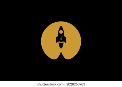 Rocket logo design. Blue planet sign symbol. Rocket launching icon vector. 