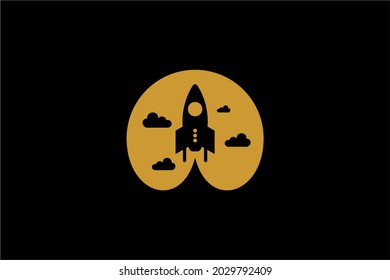 Diseño del logo del cohete. Símbolo de signo del planeta azul. Vector de icono de lanzamiento de cohetes. 