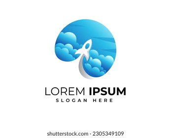 Rocket logo design flying in the air