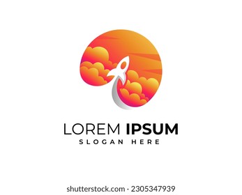 Rocket logo design flying in space